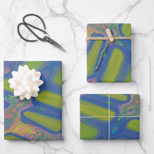 Moderne Abstrakte flüssige Pour Art Blue Green Geschenkpapier Set