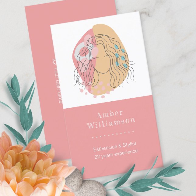 Moderne Abstrakte Formen Boho Orange Pink Frauenkl Visitenkarte (Von Creator hochgeladen)