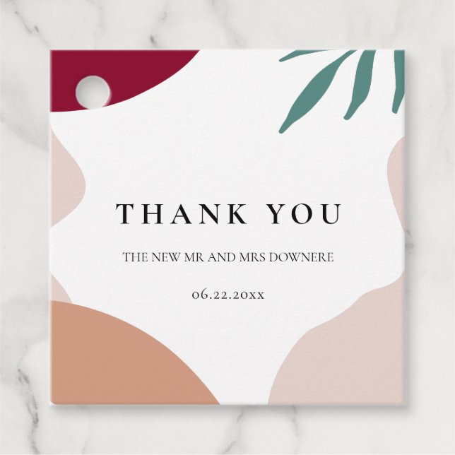 Moderne abstrakte Formen zeitgenössische Hochzeit Geschenkanhänger (Vorderseite)