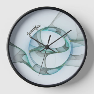 Moderne abstrakte fraktale blaue Türkisgrau Name Uhr