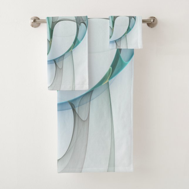 Moderne abstrakte fraktale Kunst Blau Türkis Grau Badhandtuch Set (Insitu)