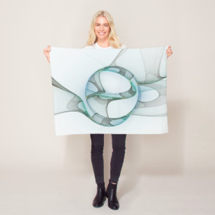 Moderne abstrakte fraktale Kunst Blau Türkis Grau Fleecedecke