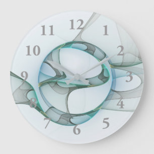 Moderne abstrakte fraktale Kunst Blau Türkis Grau Große Wanduhr