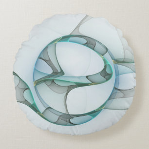 Moderne abstrakte fraktale Kunst Blau Türkis Grau Rundes Kissen
