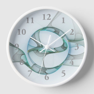 Moderne abstrakte fraktale Kunst Blau Türkis Grau Uhr