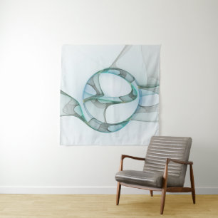 Moderne abstrakte fraktale Kunst Blau Türkis Grau Wandteppich