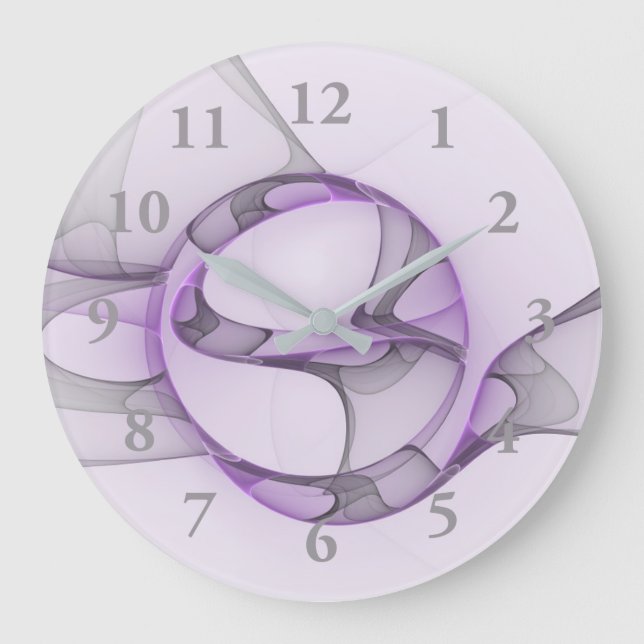 Moderne abstrakte fraktale Kunst Lavendelgrau Große Wanduhr (Vorderseite)