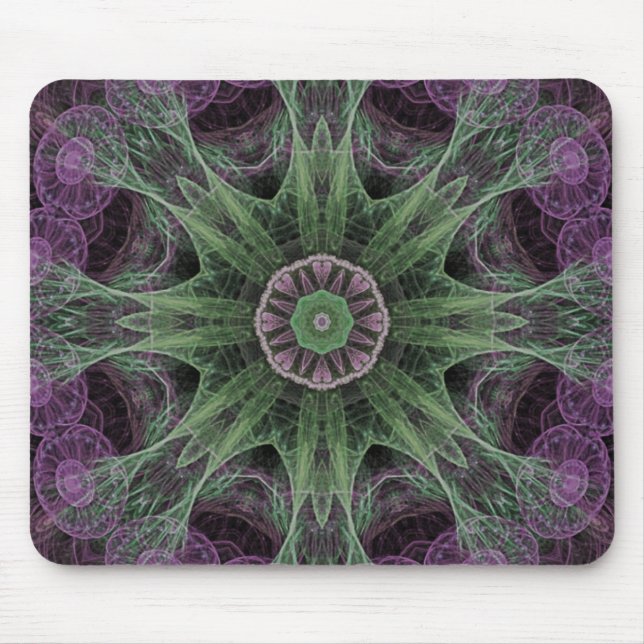 Moderne abstrakte fraktale violette und grüne Gest Mousepad (Vorne)
