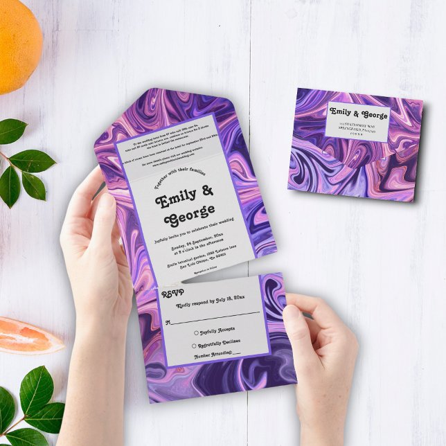 Moderne Abstrakte Galaxie Art Wavy Blue Chic Hochz All In One Einladung (Von Creator hochgeladen)