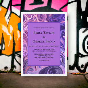 Moderne Abstrakte Galaxie Art Wavy Blue Chic Hochz Einladung