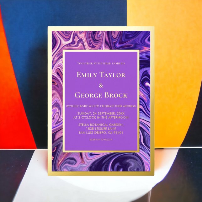 Moderne Abstrakte Galaxie Art Wavy Blue Gold Hochz Folieneinladung (Von Creator hochgeladen)