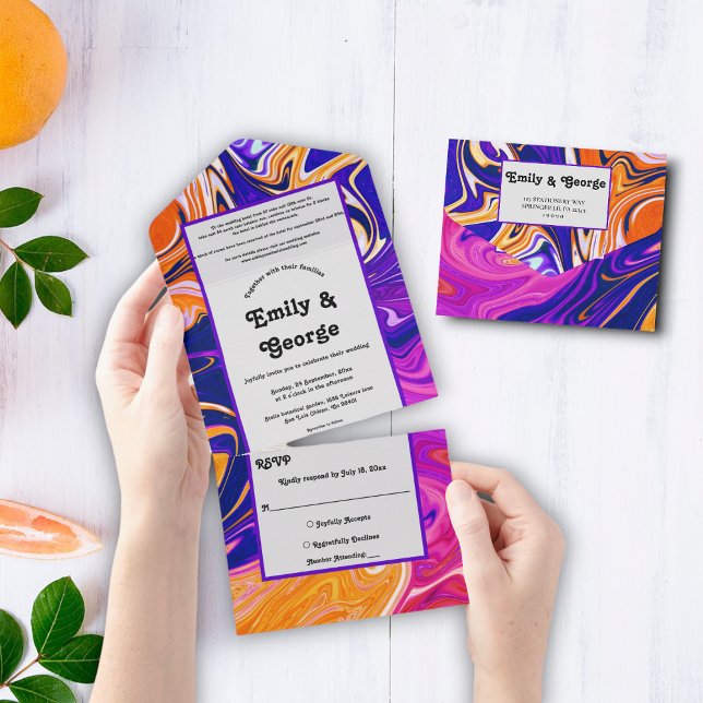 Moderne Abstrakte Galaxy Wavy Chic Wedding All In One Einladung (Von Creator hochgeladen)