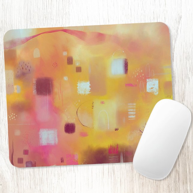 Moderne Abstrakte Gelbe Farbe Kunst Mousepad (Yellow and pink modern contemporary abstract painting art mousemat)