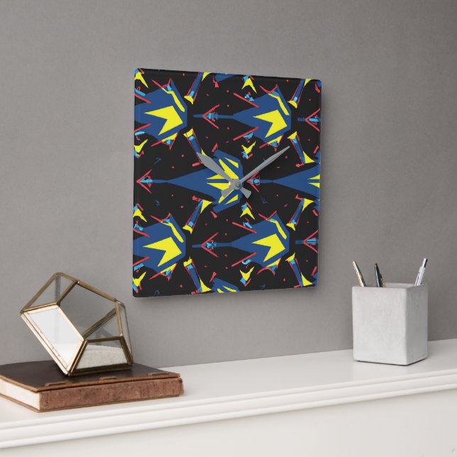 Moderne abstrakte geometrische digitale Muster 57 Quadratische Wanduhr (Büro)