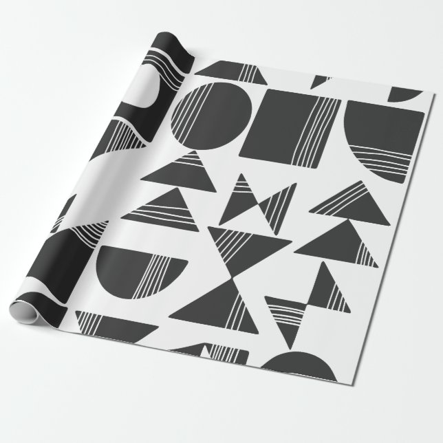 Moderne Abstrakte geometrische Formen | Schwarz un Geschenkpapier (Ungerollt)