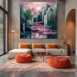 Moderne Abstrakte Geometrische Landschaft Rosa & G Leinwanddruck