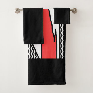 MODERNE ABSTRAKTE GEOMETRISCHE ROT SCHWARZ WEISS BADHANDTUCH SET
