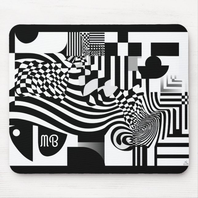 Moderne abstrakte geometrische Schwarz-Weiß-Muster Mousepad (Vorne)