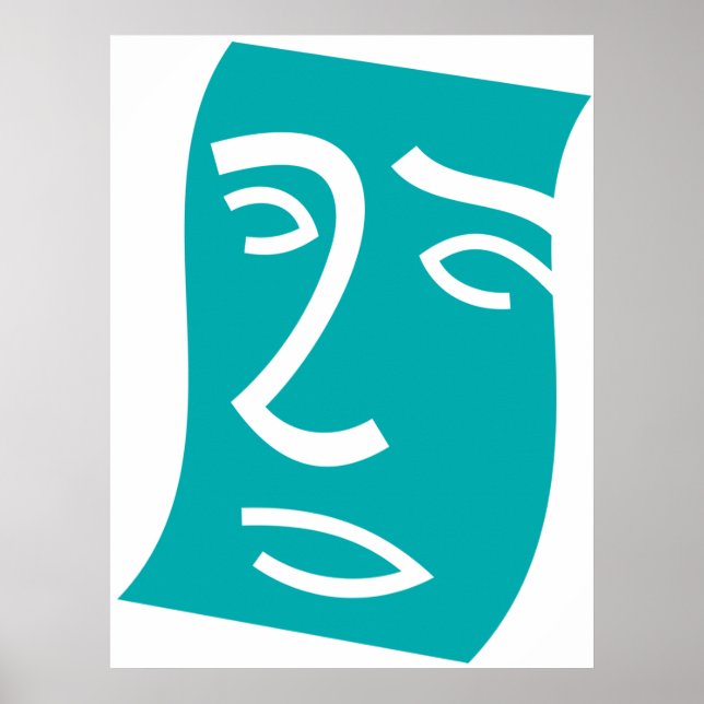 Moderne abstrakte Gesichtslinienkunst in Türkis Poster (Vorne)