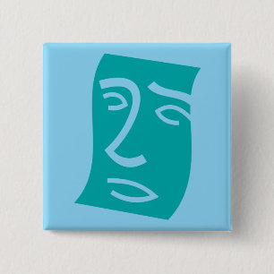 Moderne abstrakte Gesichtslinienkunst Teal Button