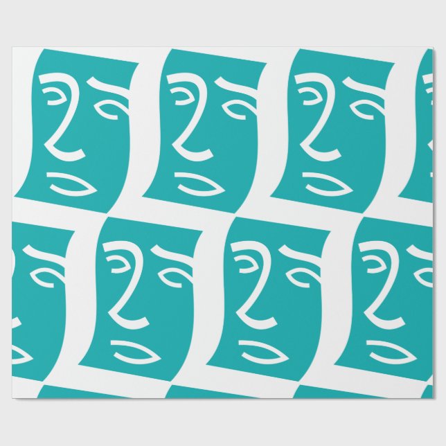 Moderne abstrakte Gesichtslinienkunst Teal Geschenkpapier (Flach)