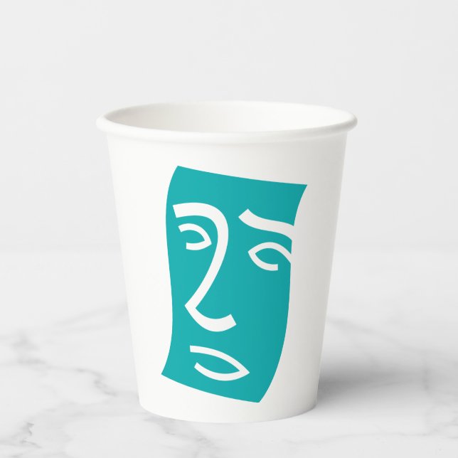 Moderne abstrakte Gesichtslinienkunst Teal Pappbecher (Vorderseite)