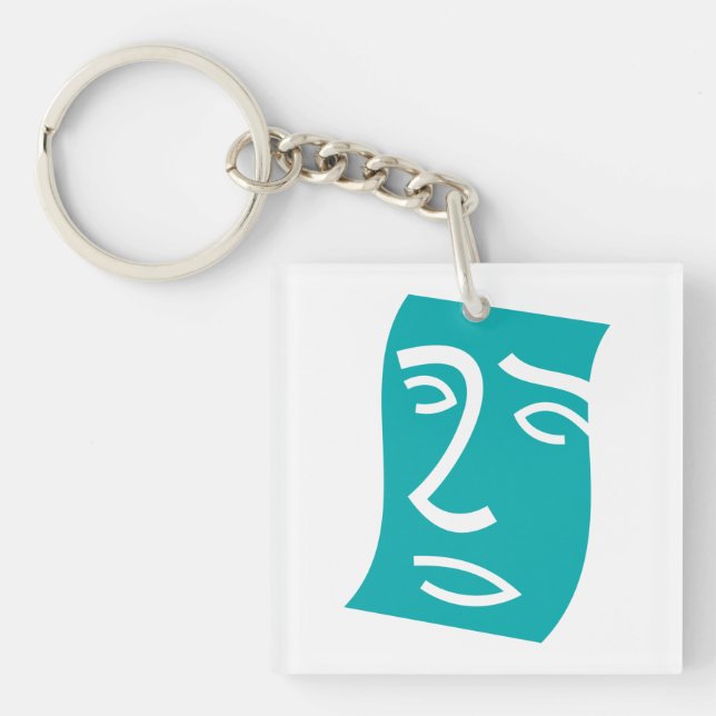 Moderne abstrakte Gesichtslinienkunst Teal Schlüsselanhänger (Vorderseite)