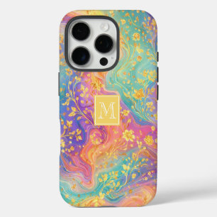 Moderne abstrakte Glitter-Blumen-Monogramm-Design iPhone 16 Pro Hülle