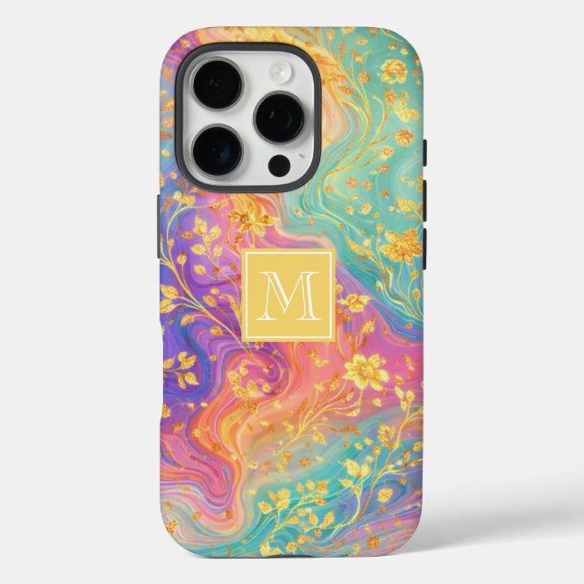 Moderne abstrakte Glitter-Blumen-Monogramm-Design  Case-Mate iPhone Hülle (Rückseite)
