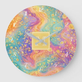 Moderne abstrakte Glitter-Blumen-Monogramm-Design  Große Wanduhr