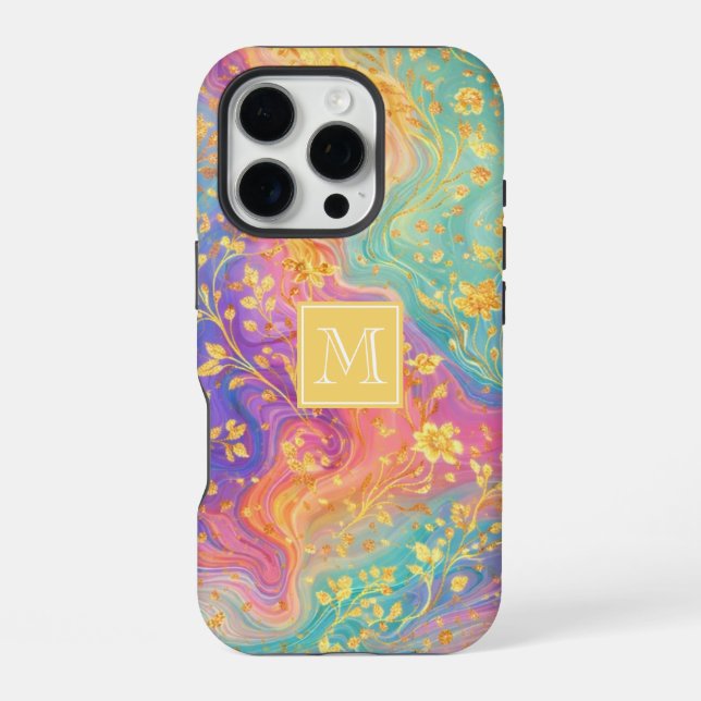 Moderne abstrakte Glitter-Blumen-Monogramm-Design  iPhone Hülle (Rückseite)