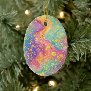 Moderne abstrakte Glitter-Blumen-Monogramm-Design Keramik Ornament