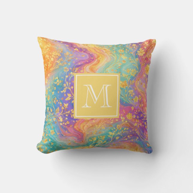 Moderne abstrakte Glitter-Blumen-Monogramm-Design  Kissen (Vorderseite)