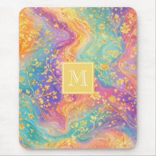 Moderne abstrakte Glitter-Blumen-Monogramm-Design Mousepad