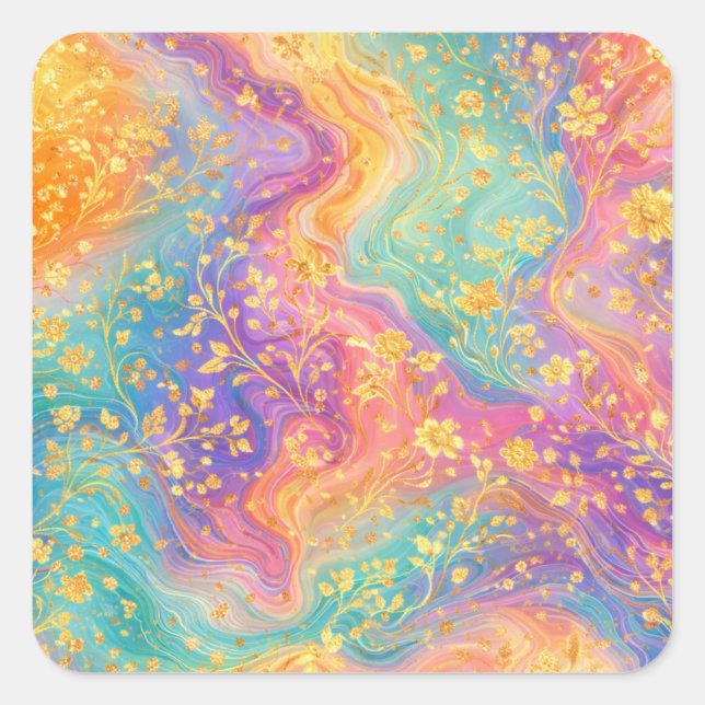 Moderne abstrakte Glitter-Blumen-Monogramm-Design  Quadratischer Aufkleber (Vorderseite)