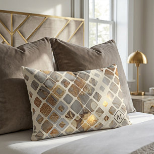Moderne abstrakte Gold- und Marmor-Monogramm Lendenkissen
