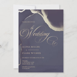 Moderne Abstrakte Golddunkelblauer Hochzeit Einladung