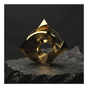 Moderne abstrakte goldene geometrische Skulptur - Fotodruck