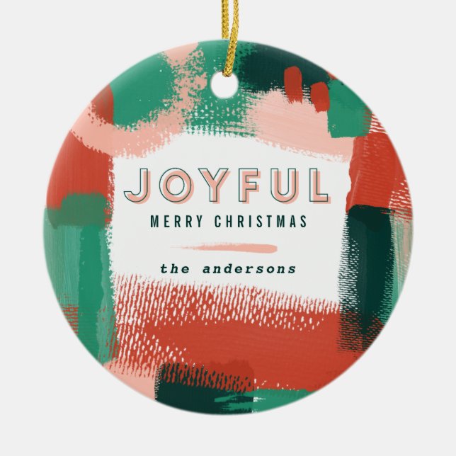 Moderne abstrakte Grafik Rot, Rosa + Grün fröhlich Keramik Ornament (Vorne)