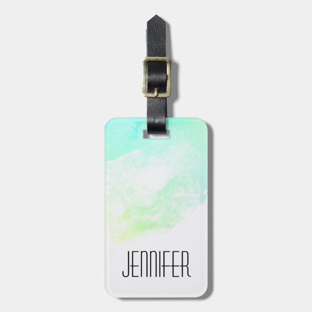 Moderne Abstrakte Green & Blue Watercolor-Wirbel Gepäckanhänger (Vorderseite vertikal)