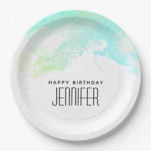 Moderne Abstrakte Green & Blue Watercolor-Wirbel Pappteller