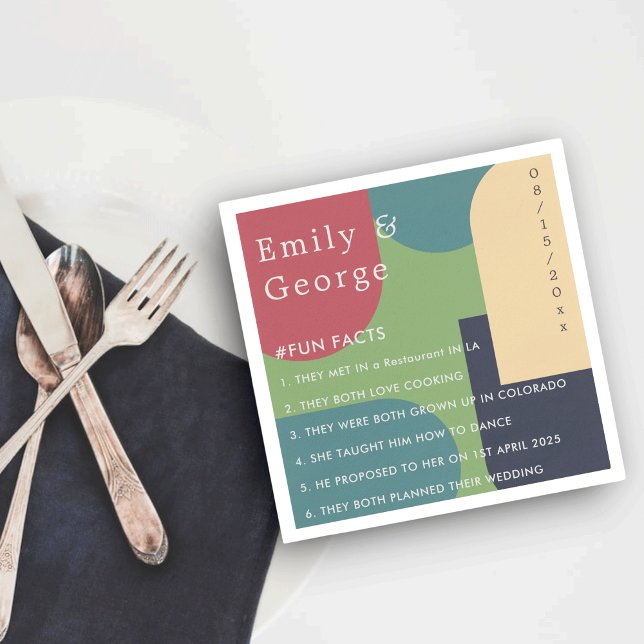 Moderne Abstrakte Groovy Fun Fakten Hochzeit Serviette (Von Creator hochgeladen)