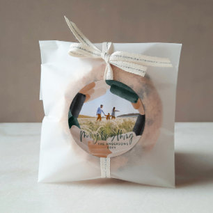 Moderne abstrakte grüne Blüte 1 Foto Weihnachten Runder Aufkleber