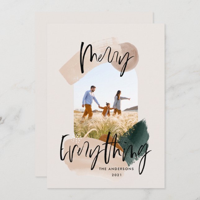 Moderne abstrakte grüne Foto Weihnachten Ankündigung (Vorne/Hinten)