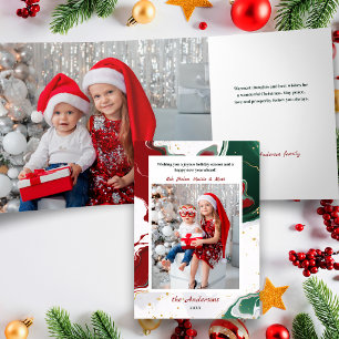 Moderne abstrakte grüne/rotes Weihnachtsfoto Dreifach Gefaltete Karte