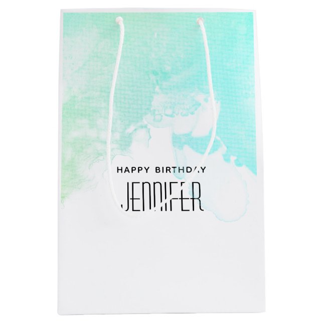 Moderne Abstrakte Grüne und Blaue Wasserfarbe Gebu Mittlere Geschenktüte (Vorderseite)