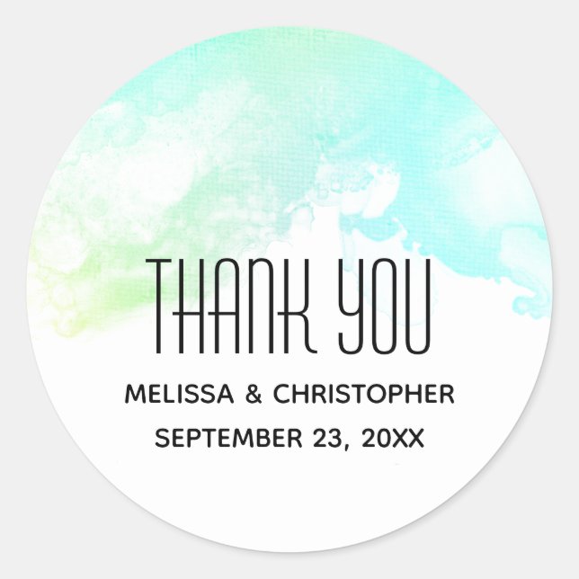 Moderne Abstrakte grüne und blaue Wasserfarbe Viel Runder Aufkleber (Vorderseite)