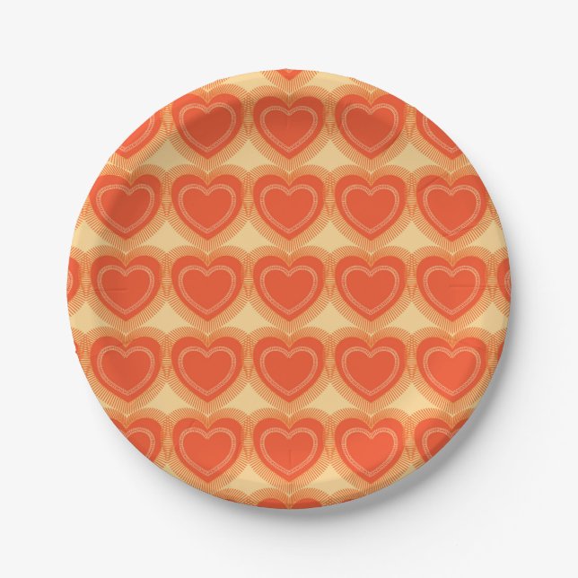 Moderne Abstrakte Herzen - Mandarin Orange Pappteller (Vorderseite)
