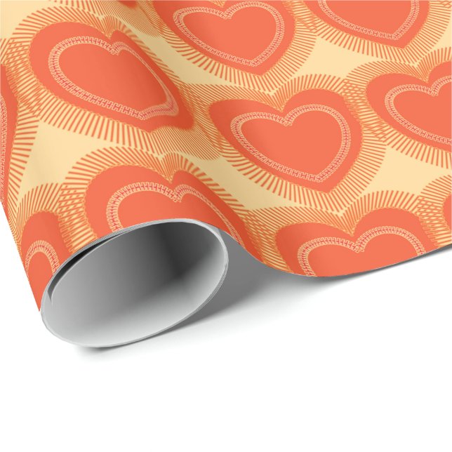 Moderne abstrakte Herzen - Mandarine Geschenkpapier (Rolleneckpunkt)
