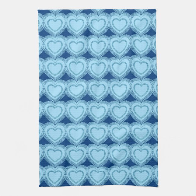 Moderne Abstrakte Herzen - Sky Blue und Cobalt Geschirrtuch (Vertikal)